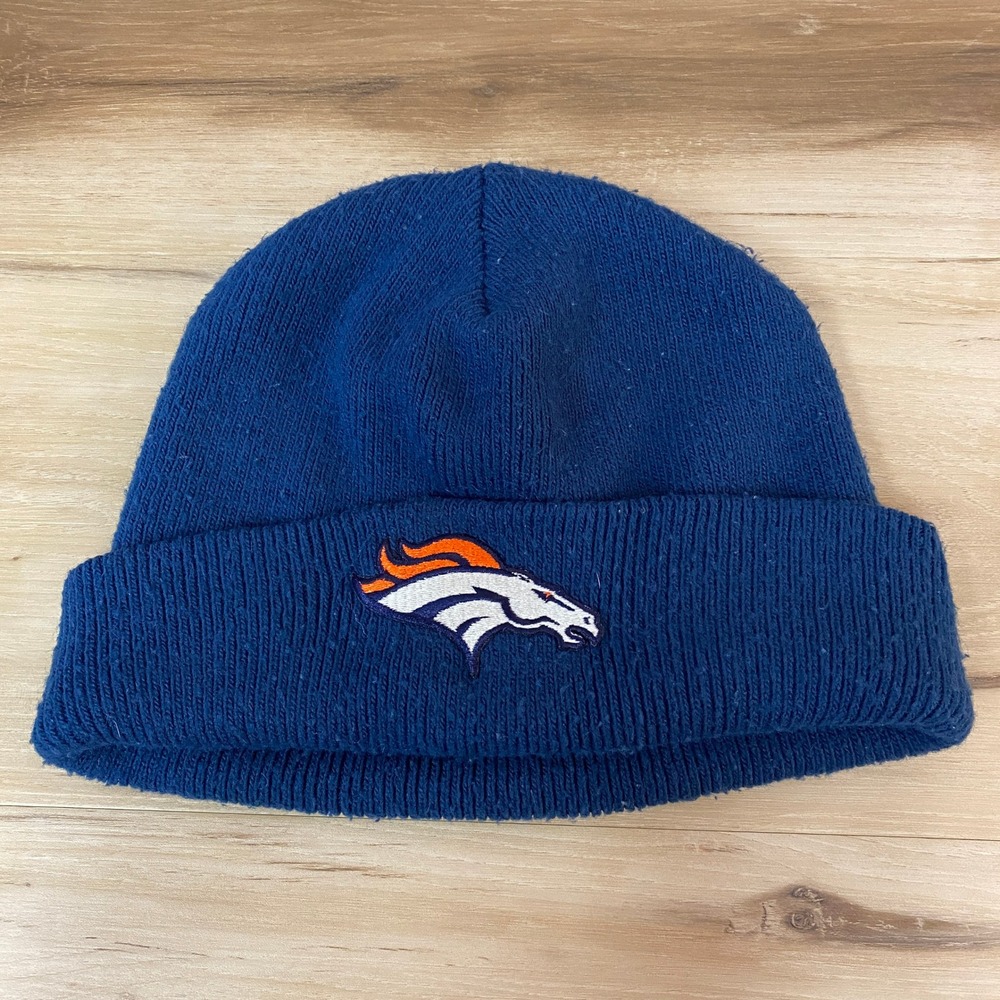 Denver Broncos NFL Knit Beanie Hat Blue Orange White Embroidered Logo Men